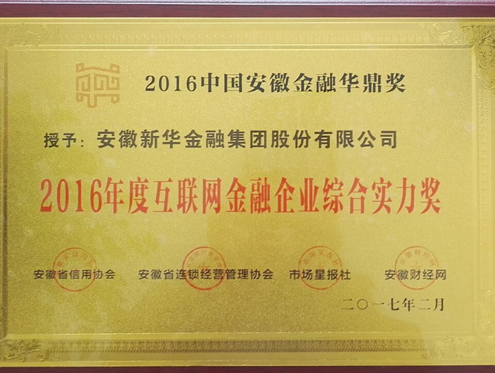 新華金融集團(tuán) 榮膺2016年度互聯(lián)網(wǎng)金融企業(yè)綜合實(shí)力獎(jiǎng)